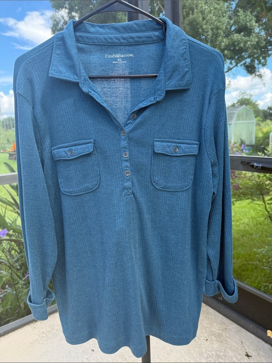 croft & barrow Tops - croft & barrow Teal Long-Sleeve Henley Polo Top